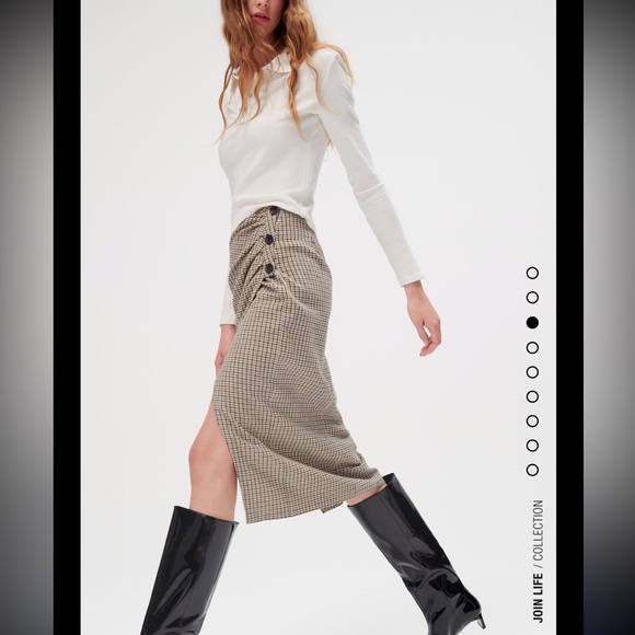 NWT cotton ZARA Plaid wrap up tweed side buttons skirt - Picture 8 of 9